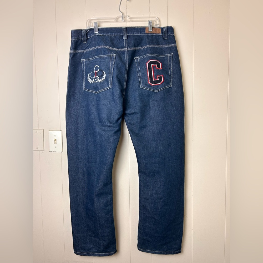 COOGI Men's Dark Blue Straight Jeans with Embroidered Pockets